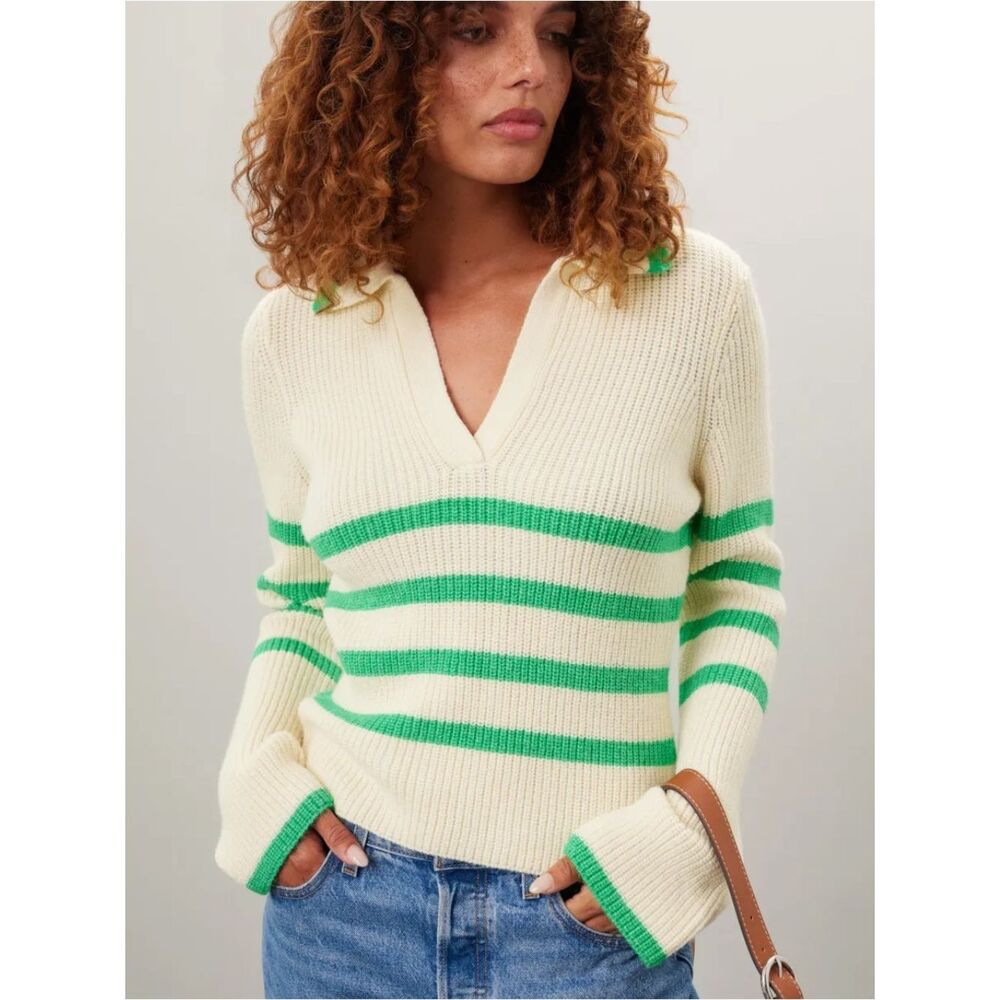 Central Park West Clementine Stripe Sweater Cream Green Women’s Small